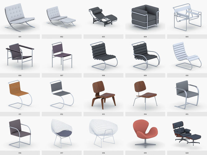 Modern Armchairs Collection Low-poly 3D model 2