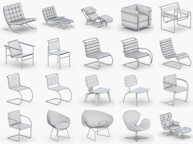 Modern Armchairs Collection Low-poly 3D model 3