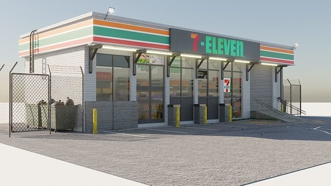 7 eleven convenience store Low-poly 3D model 2