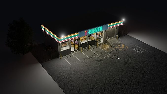 7 eleven convenience store Low-poly 3D model 3