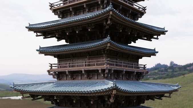 Japanese Modular Pagoda 2 Low-poly 3D model 2