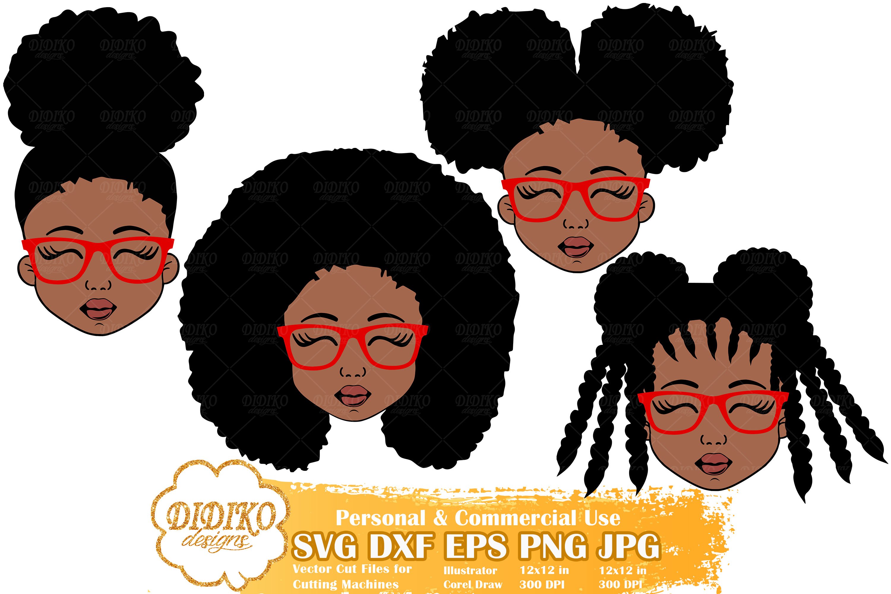 Black Girl Bundle SVG, Afro Girl with Glasses Svg, Afro Puff