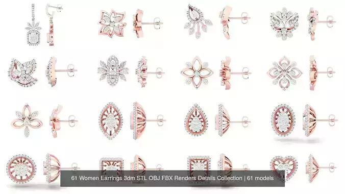 61 Women Earrings 3dm STL OBJ FBX Renders Details Collection 3D Model Pack 2