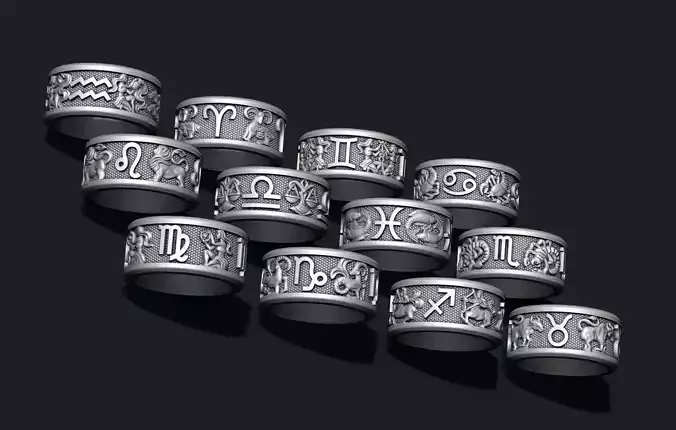jewellery horoscope signes lite rings pack set 3D print model