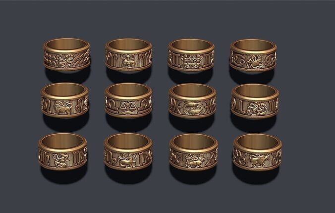 jewellery horoscope signes lite rings pack set 3D print model 2