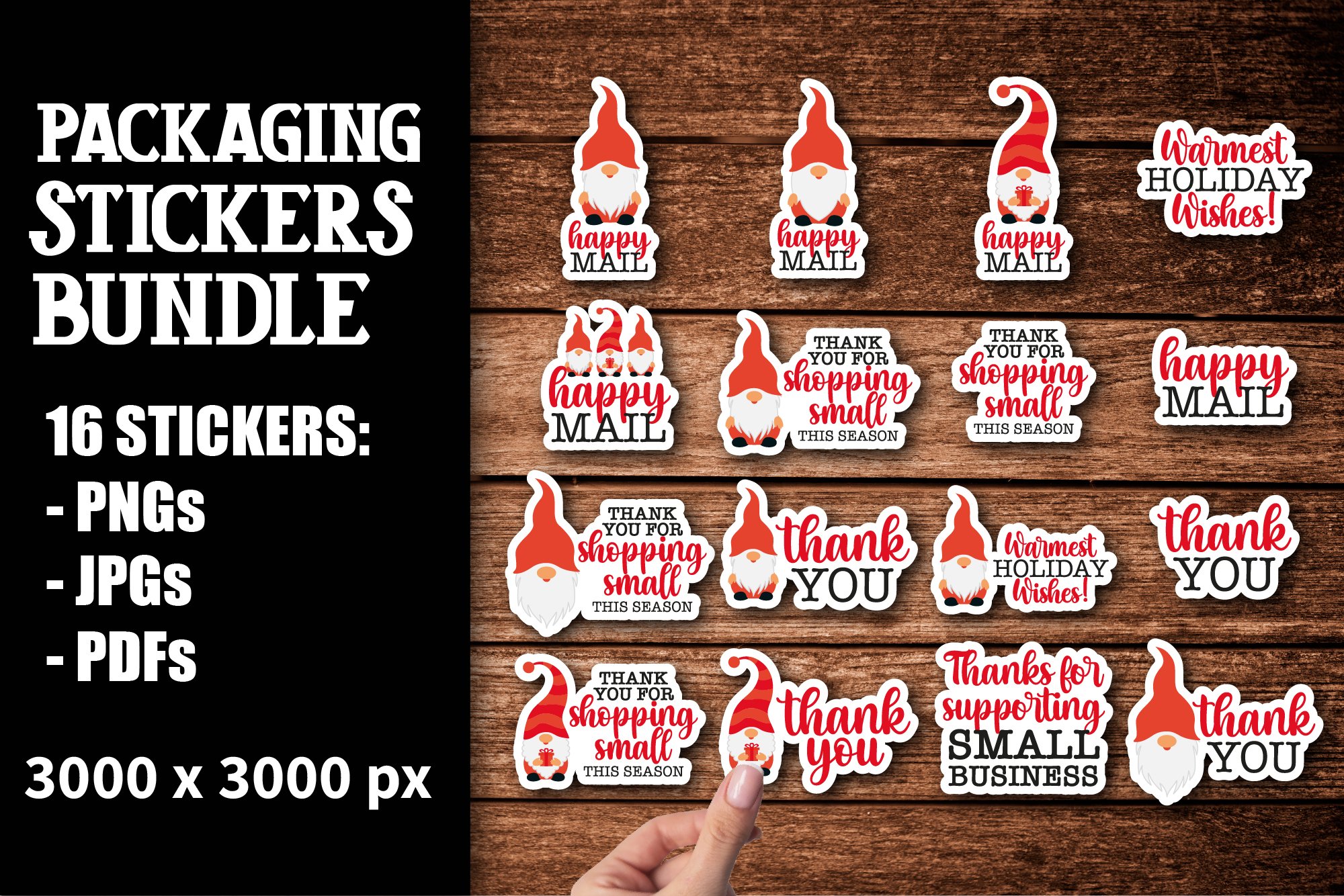 16 Christmas Gnomes Stickers Pack, happy mail stickers