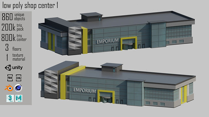 low poly shop center 1 Low-poly 3D model 2