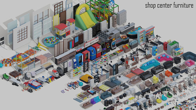 low poly shop center 1 Low-poly 3D model 3