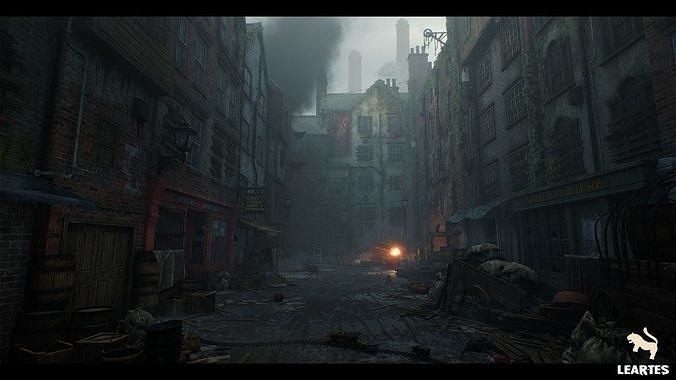 Victorian Decayed Alley Environment Game Ready Low-poly 3D model 2