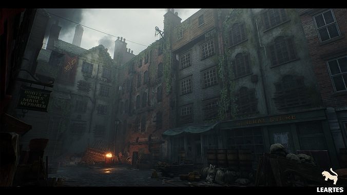 Victorian Decayed Alley Environment Game Ready Low-poly 3D model 3