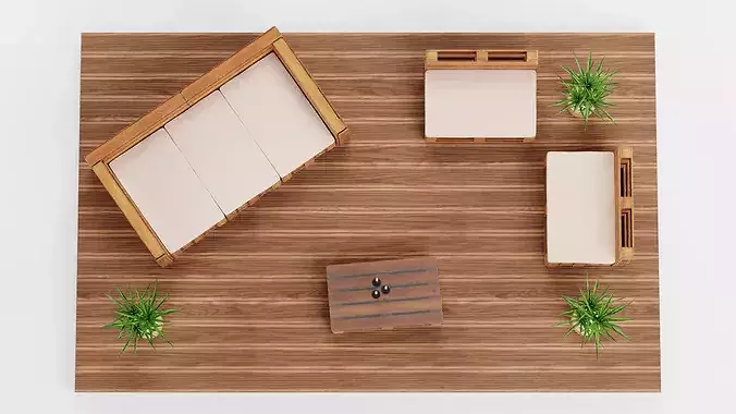 Garden Setup V4 - Furnished Wooden Terrace with Pallet Sofa Set  3D model 3
