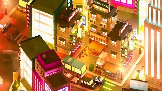 Low Poly Tokyo Japan City Low-poly 3D model 2