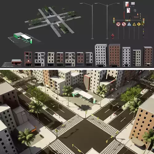 Urban Cityscape Pack low-poly 3d model Low-poly 3D model