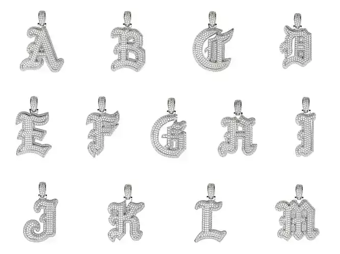 Tattoo fonts A to Z alphabet pendent 3D Model Pack