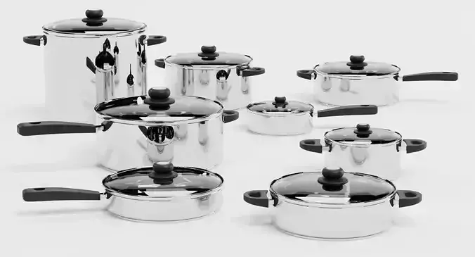 Cooking Pots - New and Polished Modern Cookware Set  3D model 2