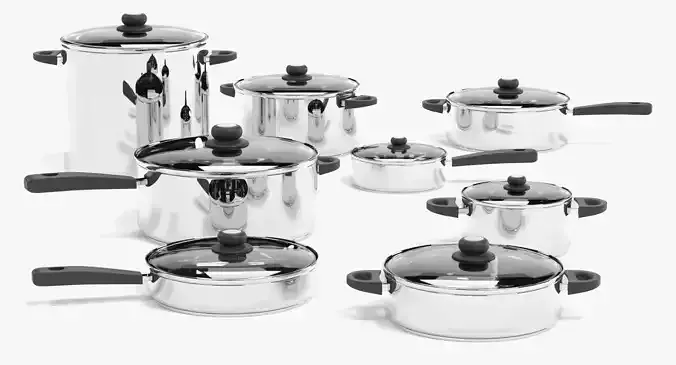 Cooking Pots - New and Polished Modern Cookware Set  3D model 3