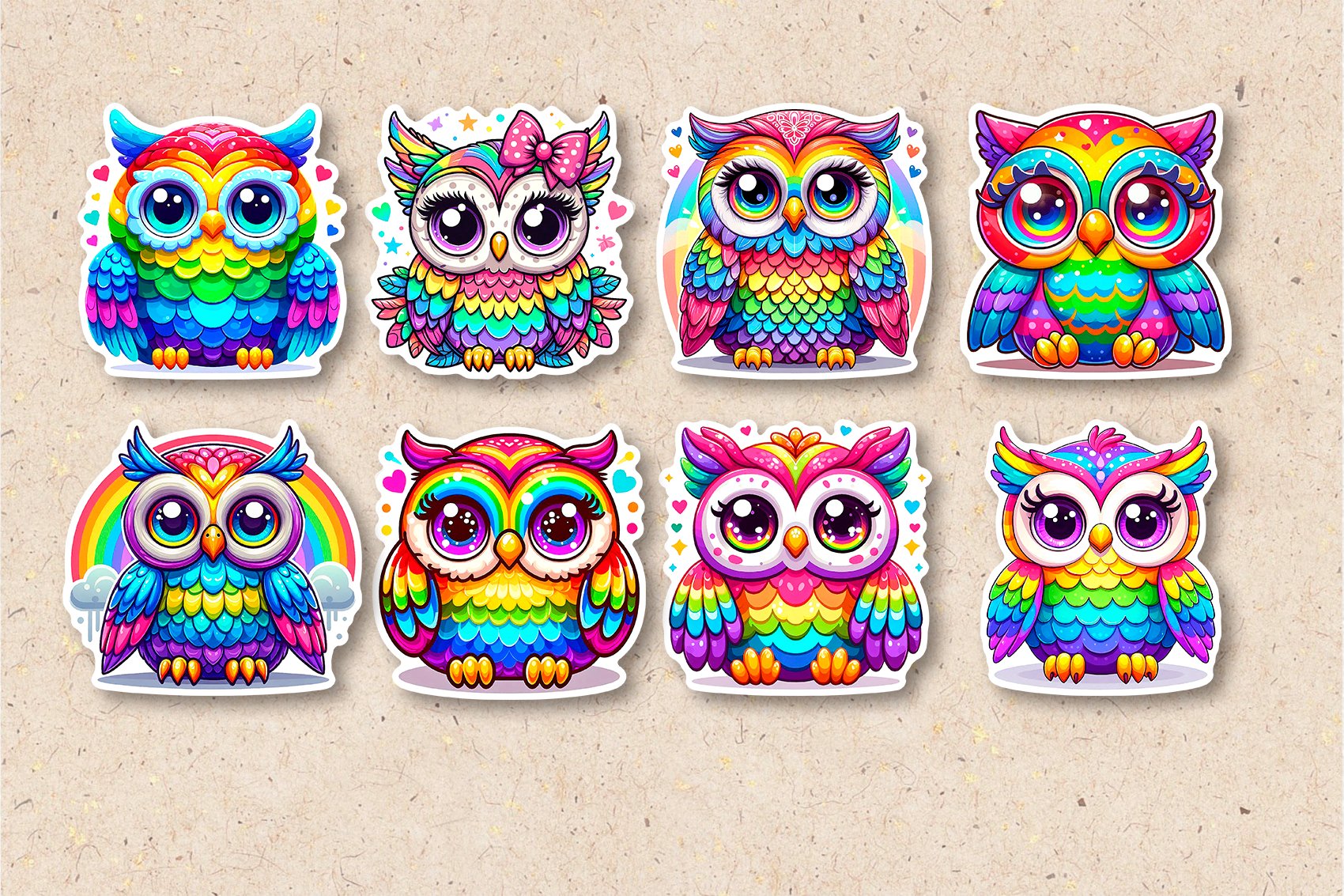 Cute Rainbow Owl. Stickers Design PNG 2