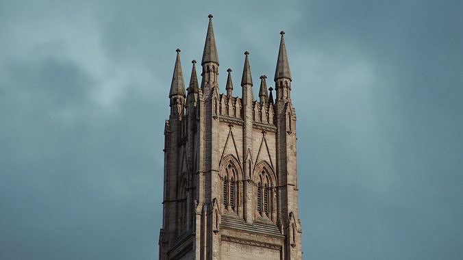 Square Tower Gothic Church 3D model 2