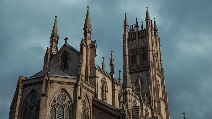 Square Tower Gothic Church 3D model 3
