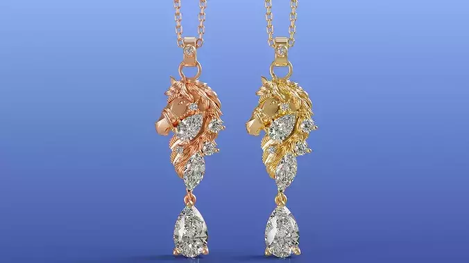 Elegant Horse Pendant Necklace Pear And Marquise Diamonds 3D print model