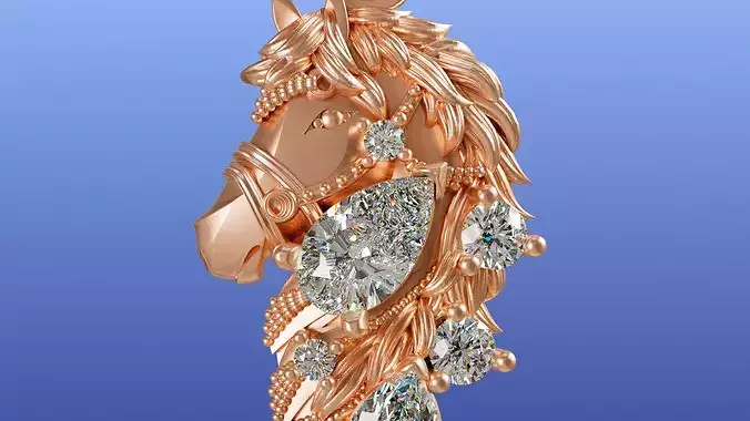 Elegant Horse Pendant Necklace Pear And Marquise Diamonds 3D print model 3