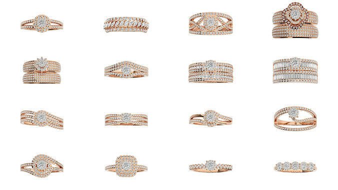 40 Women solitaire ring 3dm stl render detail Bulk collection 3D Model Pack 2