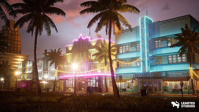 Miami Vice City Environment Low-poly 3D model 3