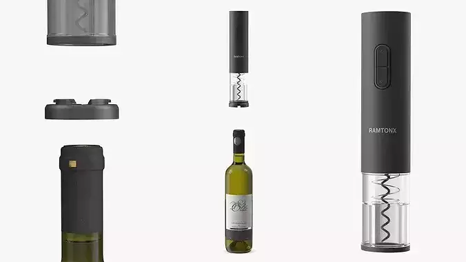 Wine Opener on Bottle Animated 3D model