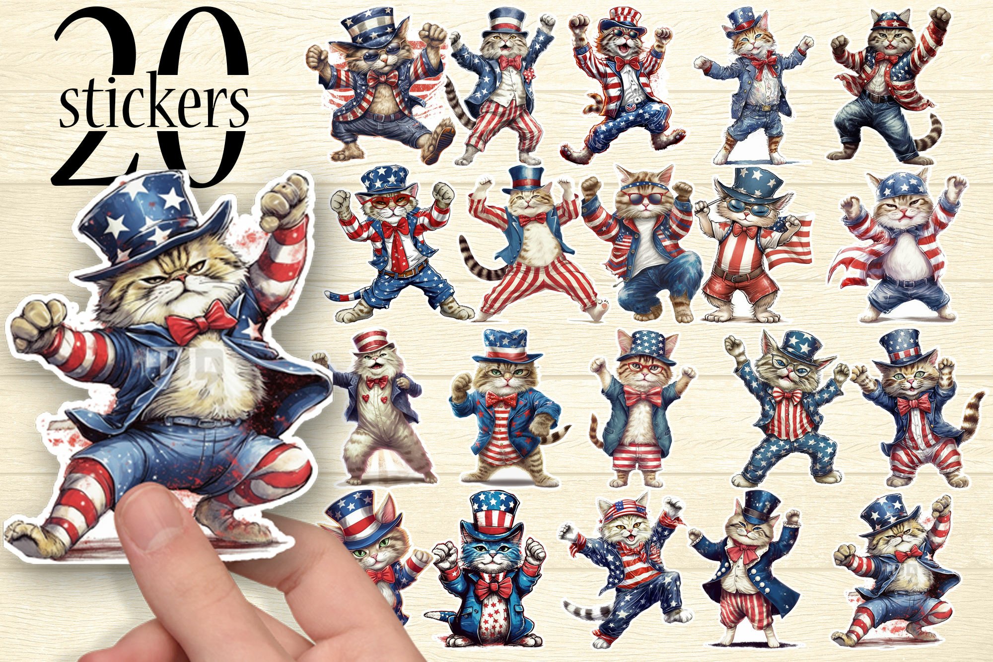 Funny Cat Stickers 4th of July - Patriotic Sticker Bundle