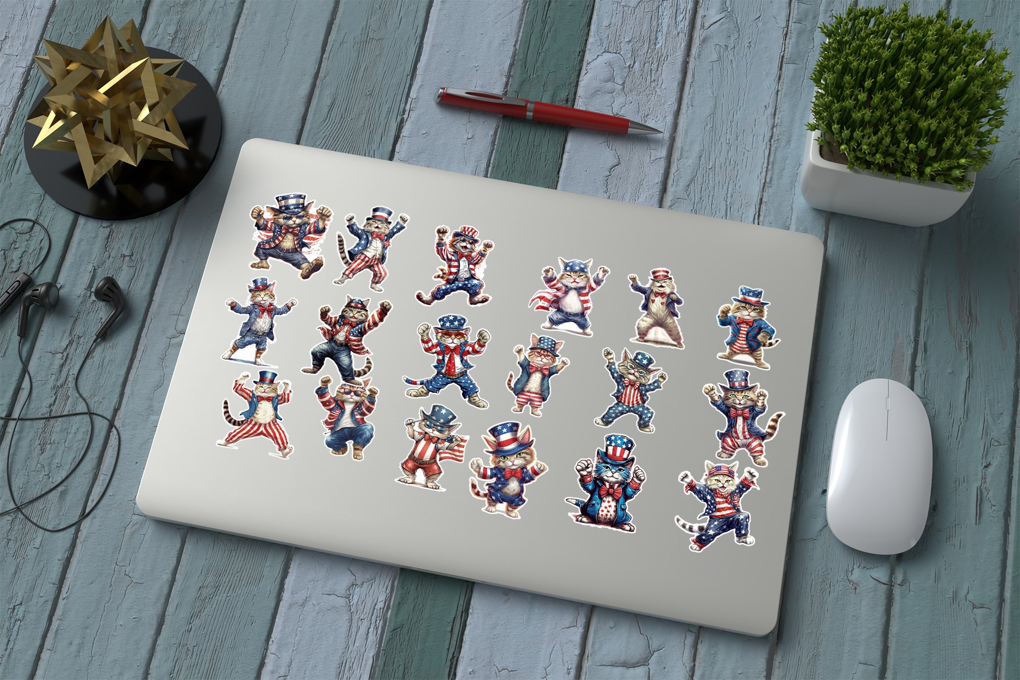Funny Cat Stickers 4th of July - Patriotic Sticker Bundle 2