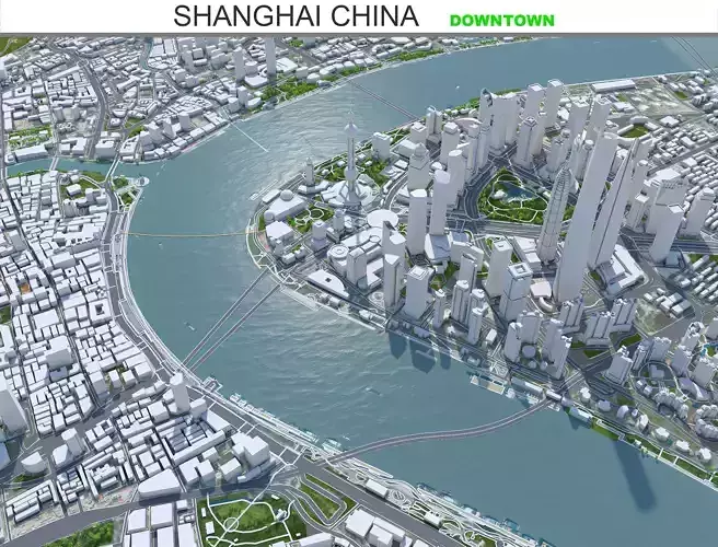 Shanghai Downtown China Low-poly 3D model