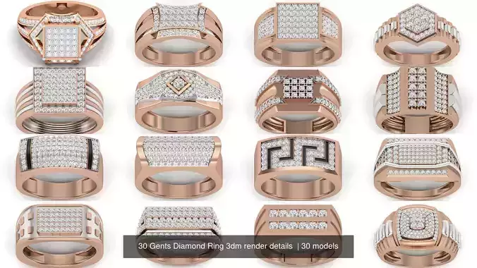 30 Gents Diamond Ring 3dm render details 3D Model Pack