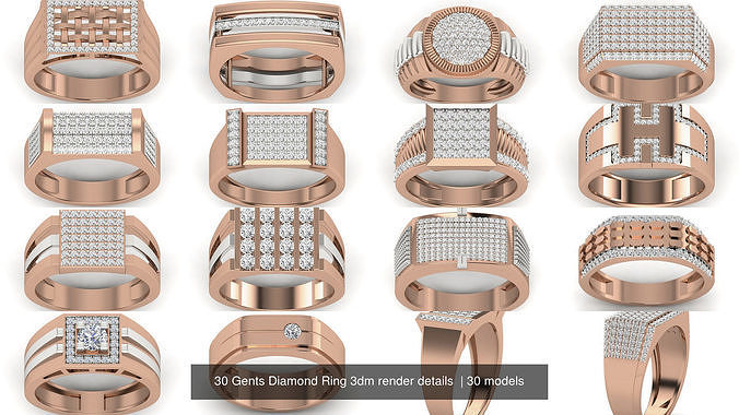 30 Gents Diamond Ring 3dm render details  3D Model Pack 3