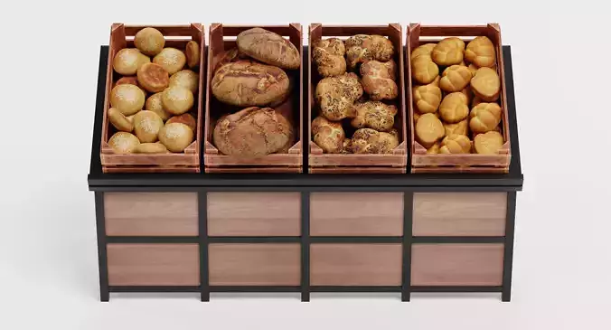 Stand with Bakery - Filled Produce Crate Display 3D model 3