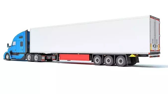 Truck with Reefer Refrigerator Trailer 3D model 2