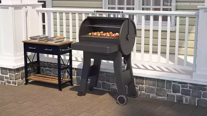 Professional Outdoor BBQ Grill with Vegetables on Sticks 3D model 2