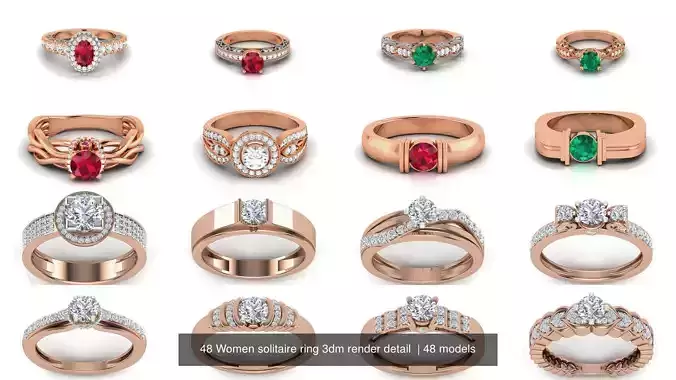 48 Women solitaire ring 3dm render detail  3D Model Pack 2