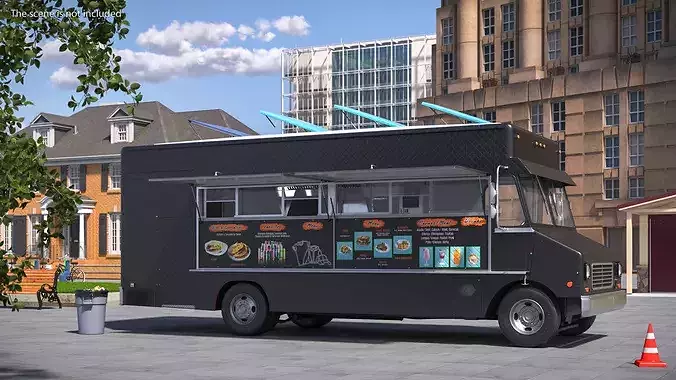 Mobile Kitchen Service Truck with Interior Black 3D model