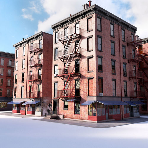 Chicago brick building Low-poly 3D model 3