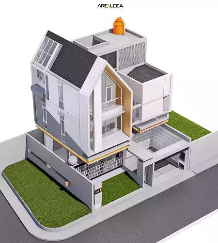 Modern Tropic House 3D Model Contemporary Design 2 Facade 3D model 2