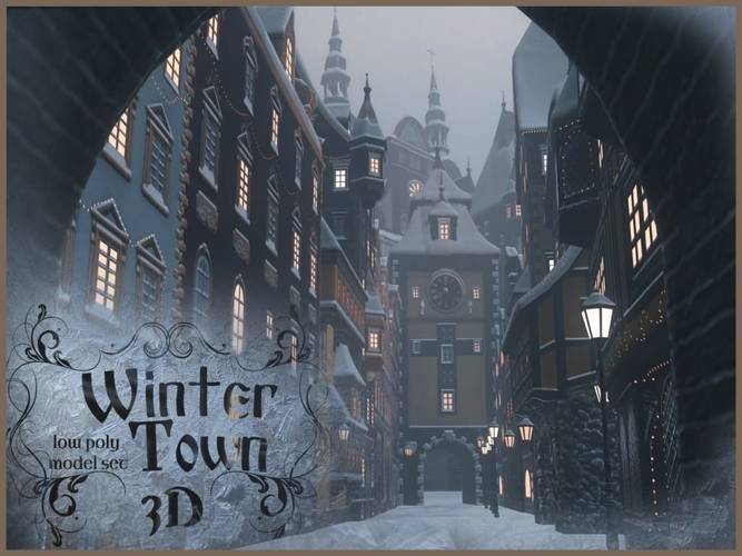 Winter Town Low-poly 3D model